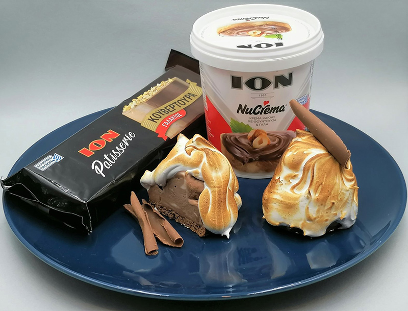 Παγωτό baked Αλάσκα με ελβετική μαρέγκα ΙΟΝ Patisserie Κουβερτούρα γάλακτος και ΙΟΝ Nucrema